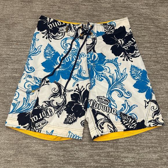 Corona Other - Corona Swim Trunks Mens 32 White Blue Floral Tropical Colorful Beach Resort